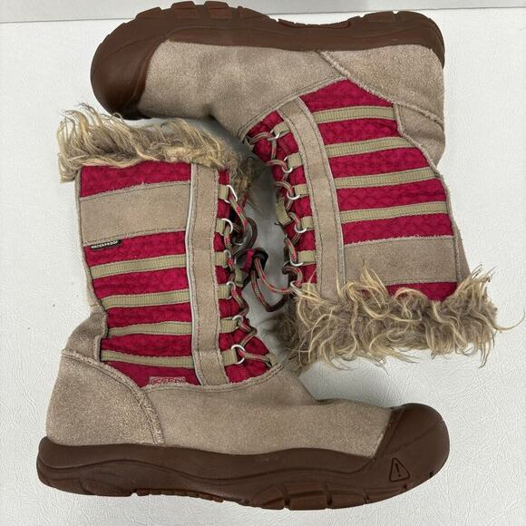 Keen Wapato Waterproof Suede Leather Boots Faux Fur Beige Pink Girl's Size 3 - Picture 2 of 9